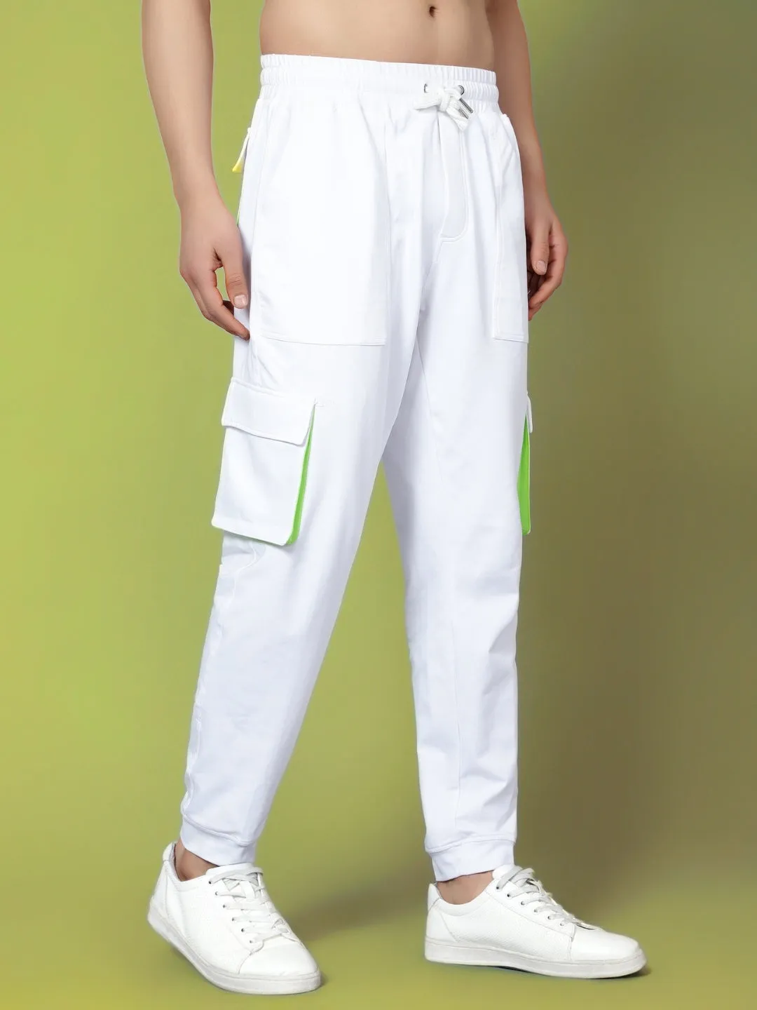 Cargo Pants (White With Neon Green Highlighter)