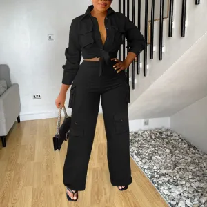 Casual Front Pocket 2PCS Pants Set