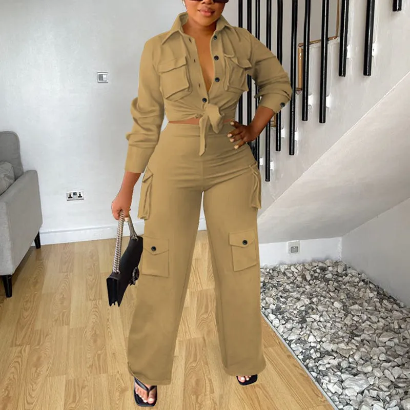 Casual Front Pocket 2PCS Pants Set