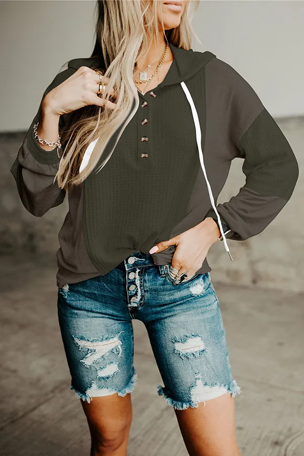 Casual Patchwork Buckle Contrast Hooded Collar Hoodies(3 Colors)