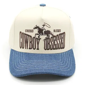 C.C. Cowboy Obsessed Embroidered Trucker Cap Denim