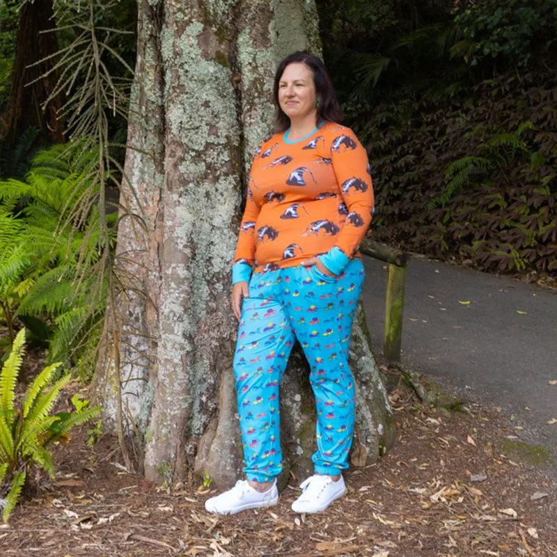 Coddi & Womple Rainbow Ants Adult Soft Pants - Turquoise Blue
