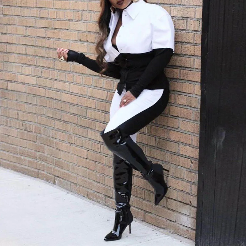 Colorblock Long Sleeve Blouse & Pants Set