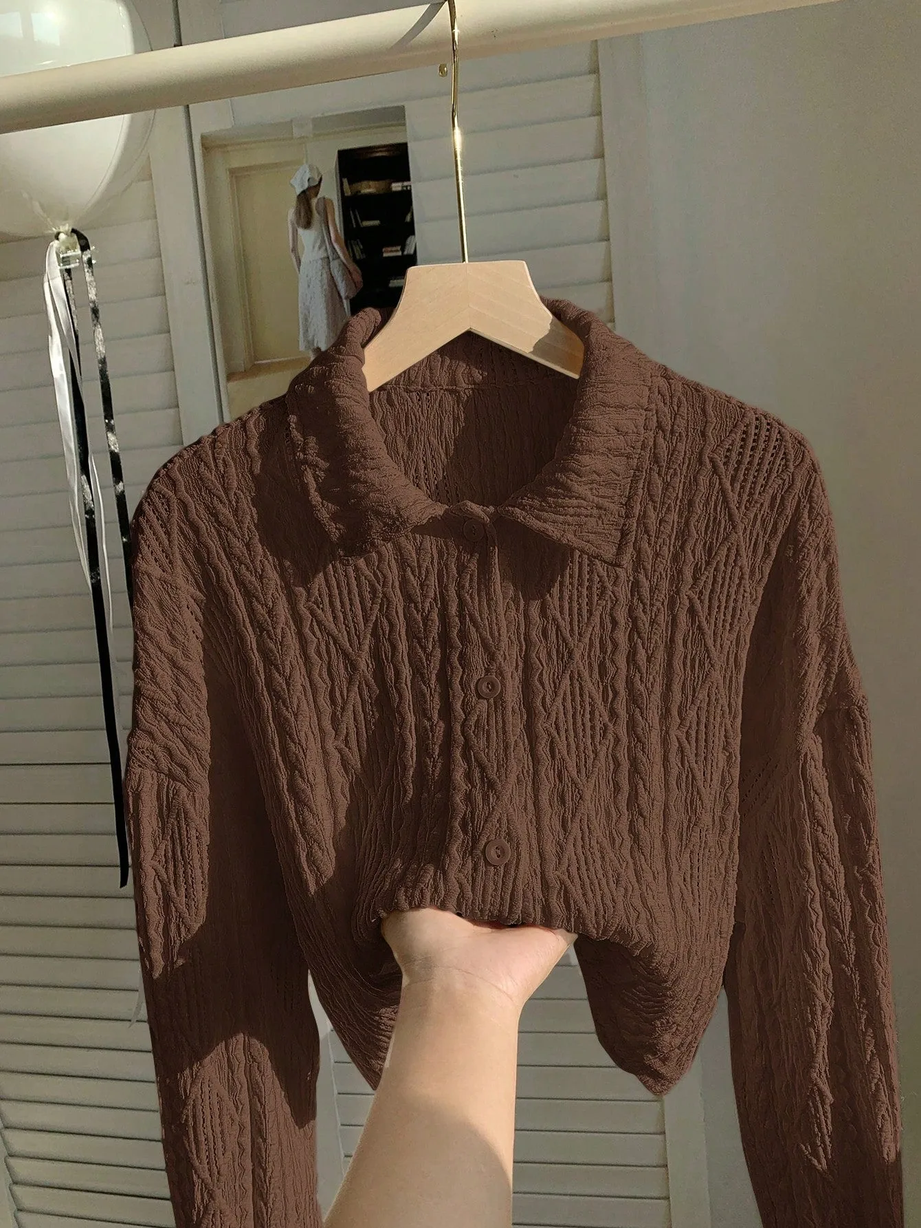 Comfortcana Women's White Knit Cropped Long Sleeve Blouse