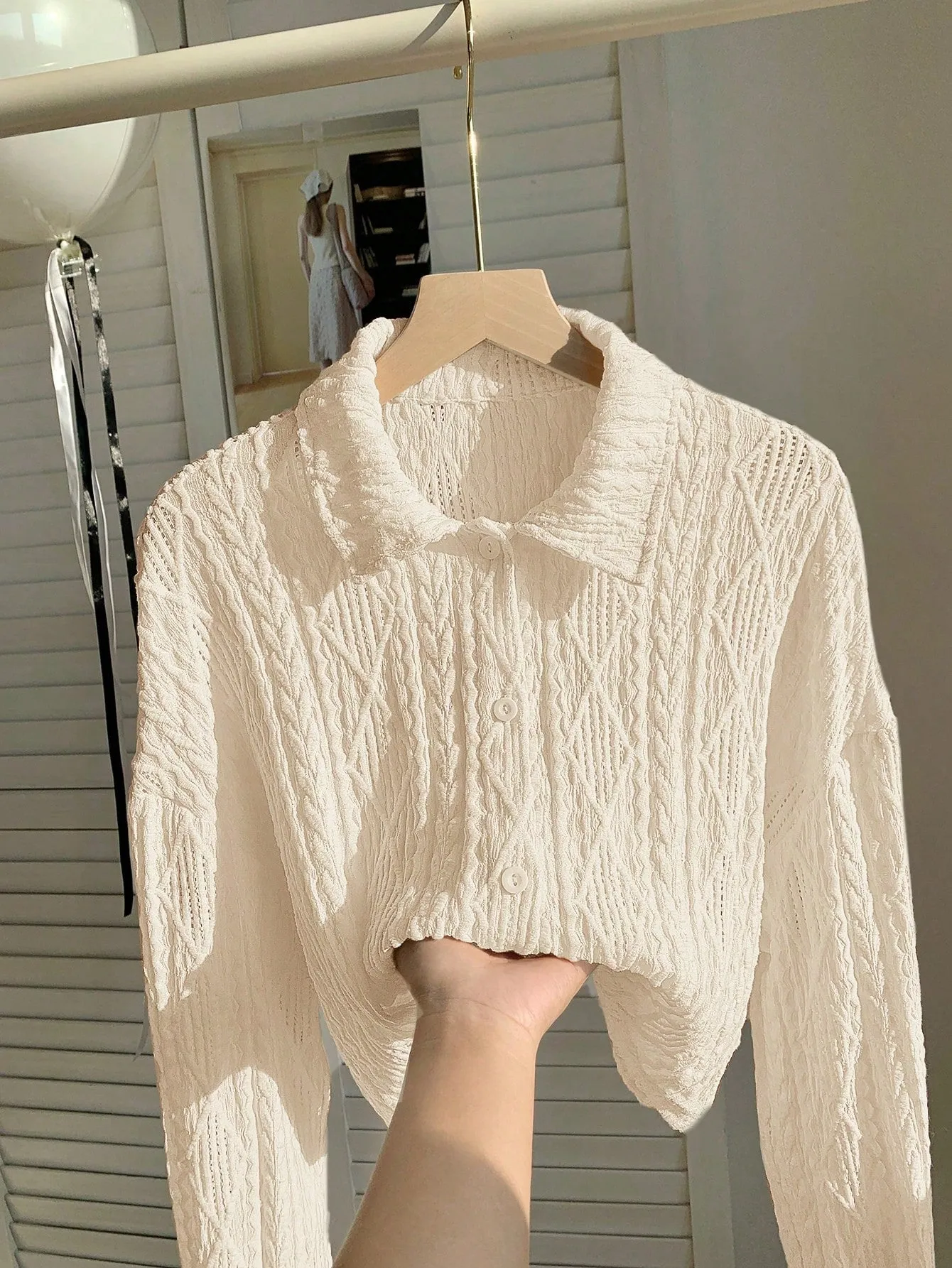 Comfortcana Women's White Knit Cropped Long Sleeve Blouse