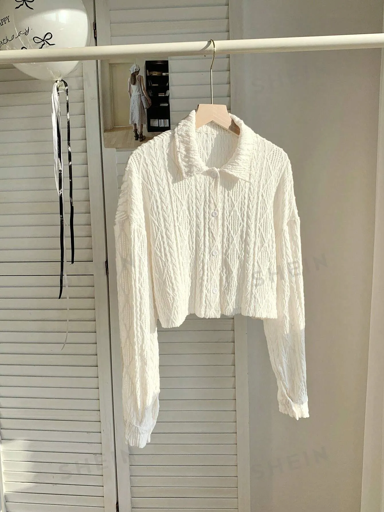 Comfortcana Women's White Knit Cropped Long Sleeve Blouse