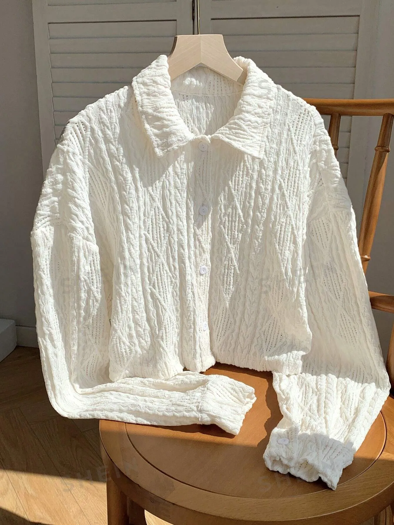 Comfortcana Women's White Knit Cropped Long Sleeve Blouse