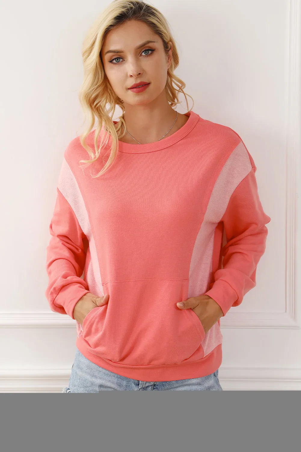 Contrast Patchwork Kangaroo Pocket Sweatshirt