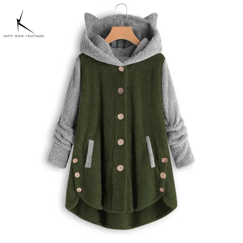 Cozy Cat Ears Teddy Coat with Pockets