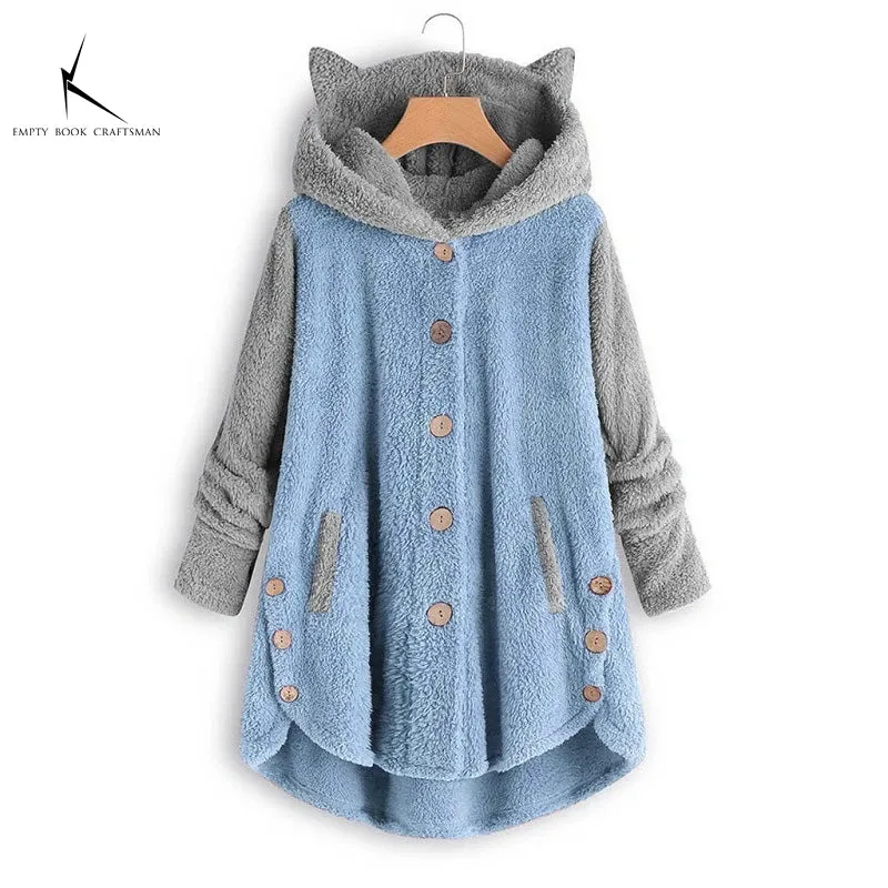 Cozy Cat Ears Teddy Coat with Pockets