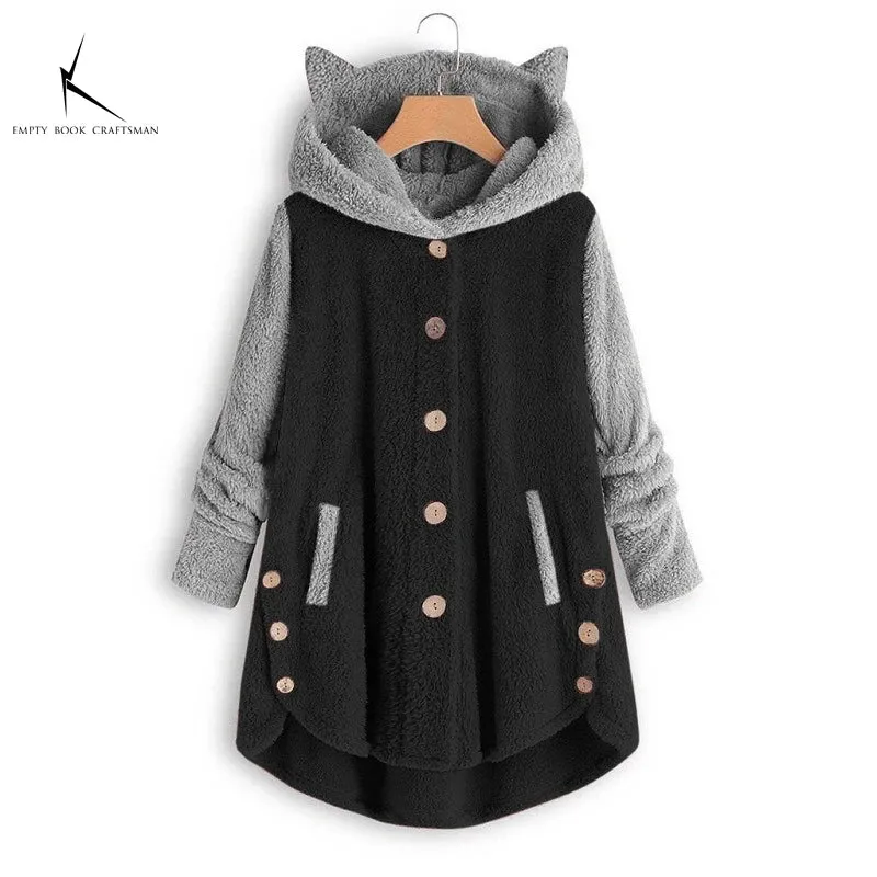 Cozy Cat Ears Teddy Coat with Pockets