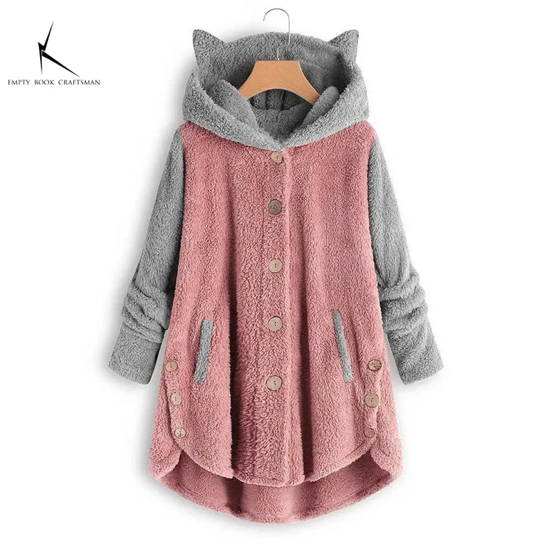 Cozy Cat Ears Teddy Coat with Pockets