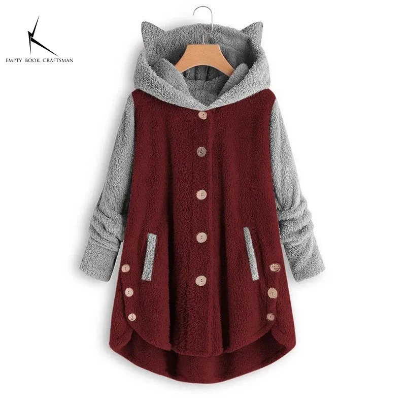 Cozy Cat Ears Teddy Coat with Pockets