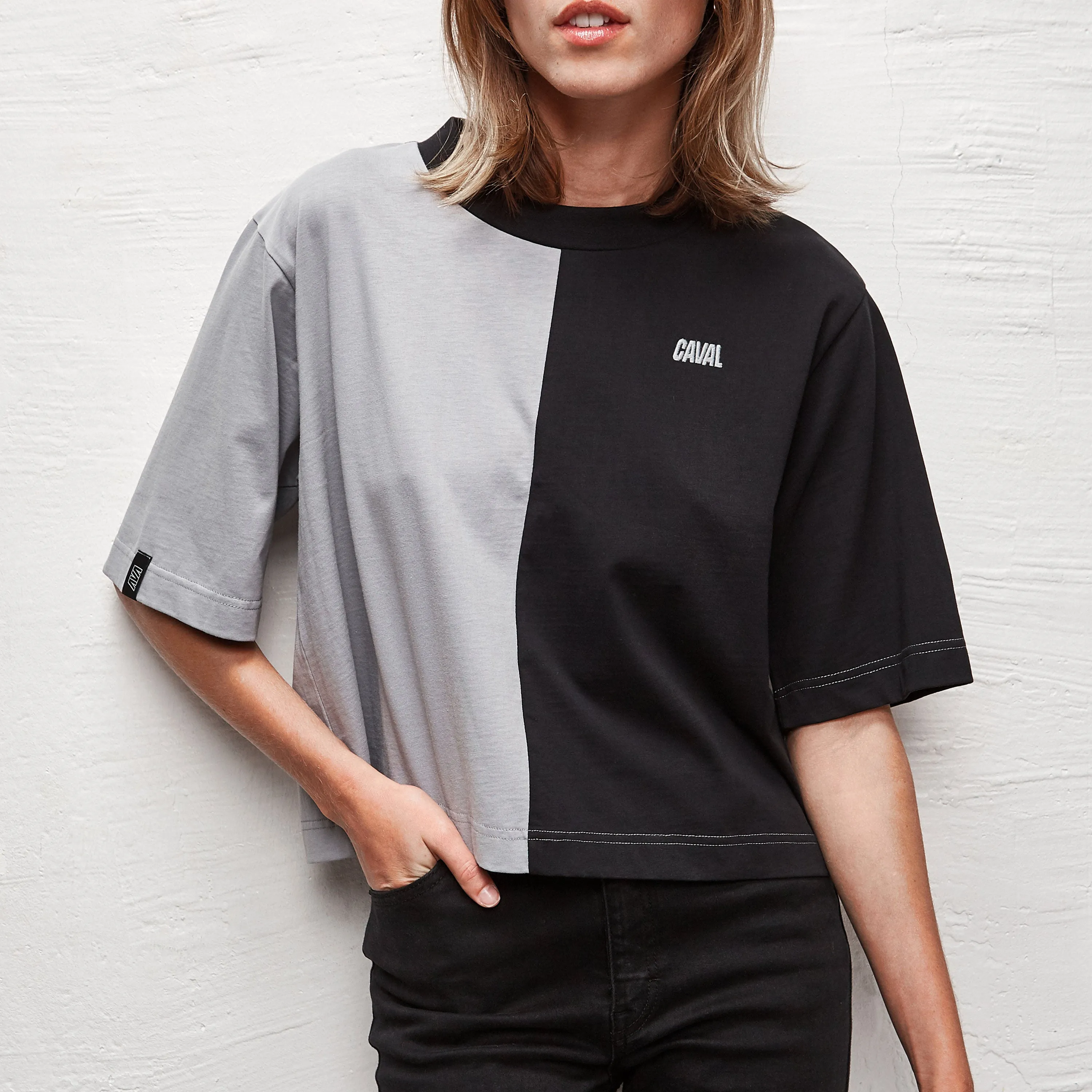 Cropped Split T-Shirt Grey