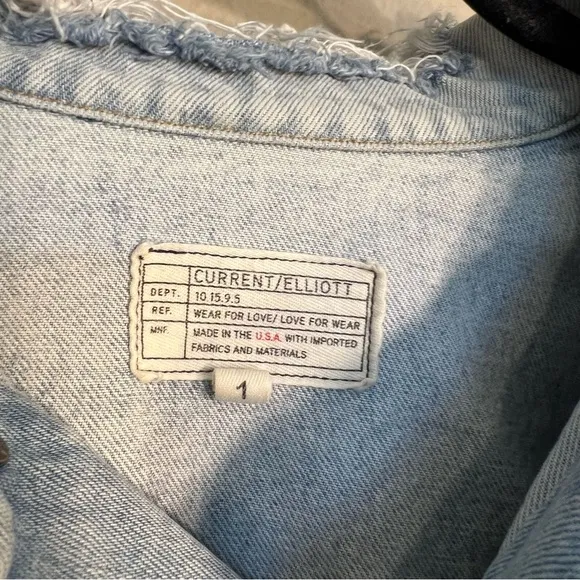 Current/Elliott Vintage Boyfriend Trucker Denim jacket Eureka Repair size 1