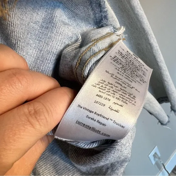 Current/Elliott Vintage Boyfriend Trucker Denim jacket Eureka Repair size 1