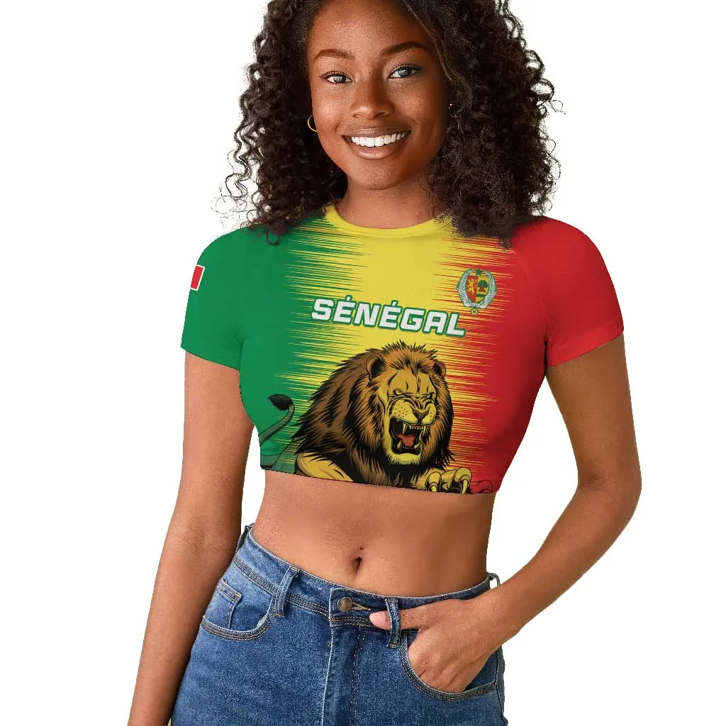 Custom Afro Senegal Football Raglan Cropped T shirt Lions of Teranga - Flag Style LT15
