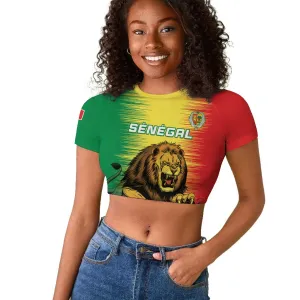 Custom Afro Senegal Football Raglan Cropped T shirt Lions of Teranga - Flag Style LT15