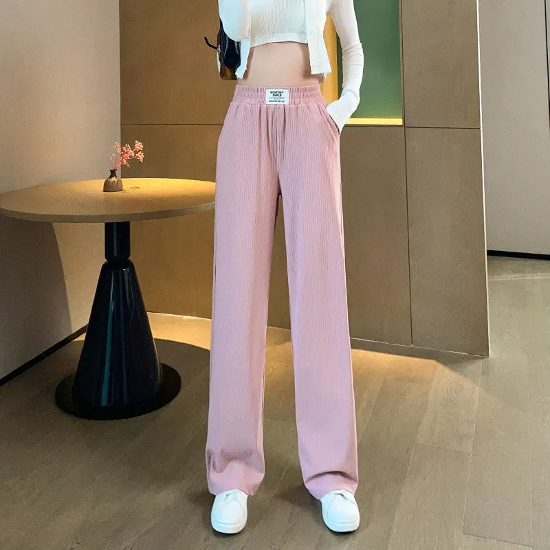 Damen-Sommerhose mit hoher Taille, drapierter Eisseide und weitem Bein