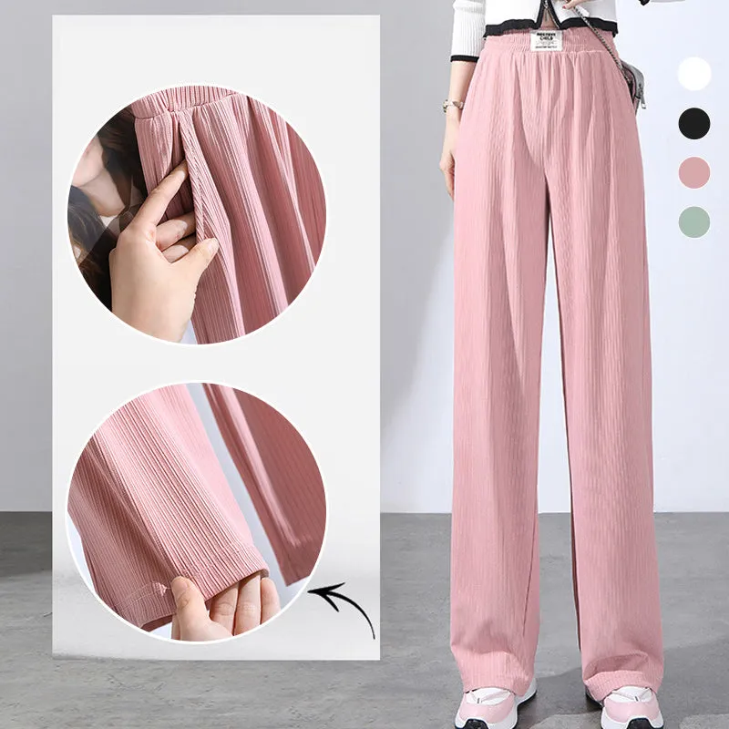 Damen-Sommerhose mit hoher Taille, drapierter Eisseide und weitem Bein