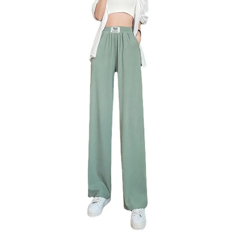 Damen-Sommerhose mit hoher Taille, drapierter Eisseide und weitem Bein