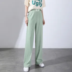 Damen-Sommerhose mit hoher Taille, drapierter Eisseide und weitem Bein