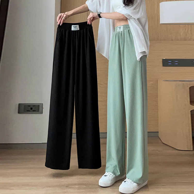 Damen-Sommerhose mit hoher Taille, drapierter Eisseide und weitem Bein