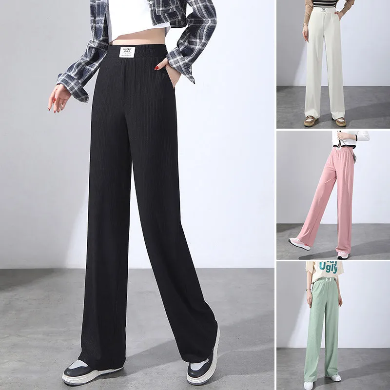 Damen-Sommerhose mit hoher Taille, drapierter Eisseide und weitem Bein