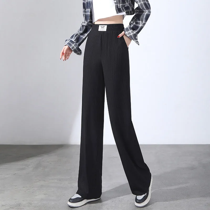 Damen-Sommerhose mit hoher Taille, drapierter Eisseide und weitem Bein