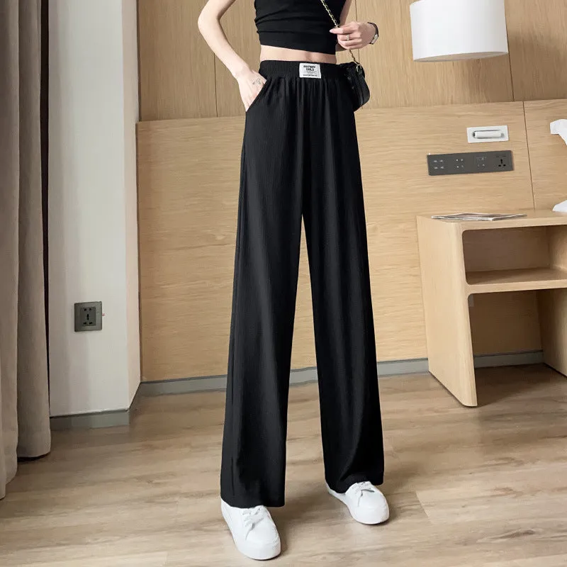 Damen-Sommerhose mit hoher Taille, drapierter Eisseide und weitem Bein