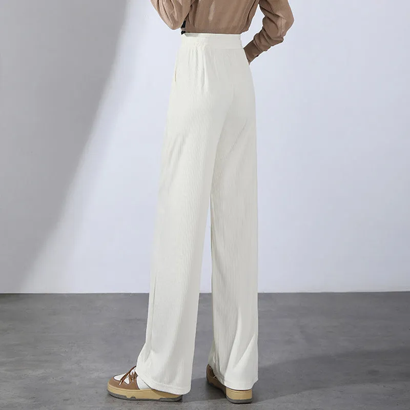 Damen-Sommerhose mit hoher Taille, drapierter Eisseide und weitem Bein