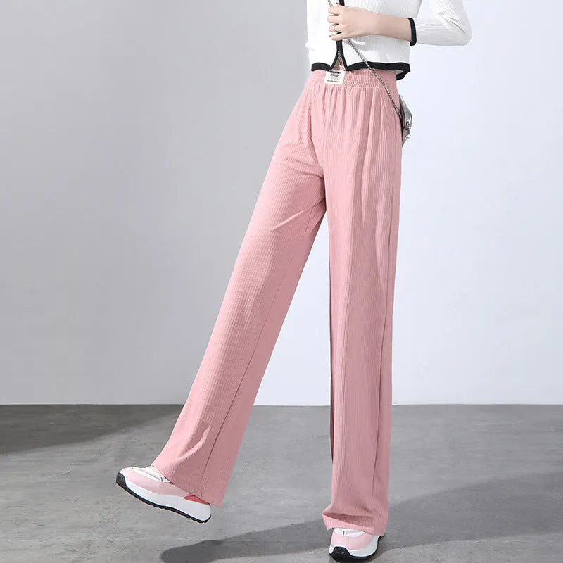Damen-Sommerhose mit hoher Taille, drapierter Eisseide und weitem Bein