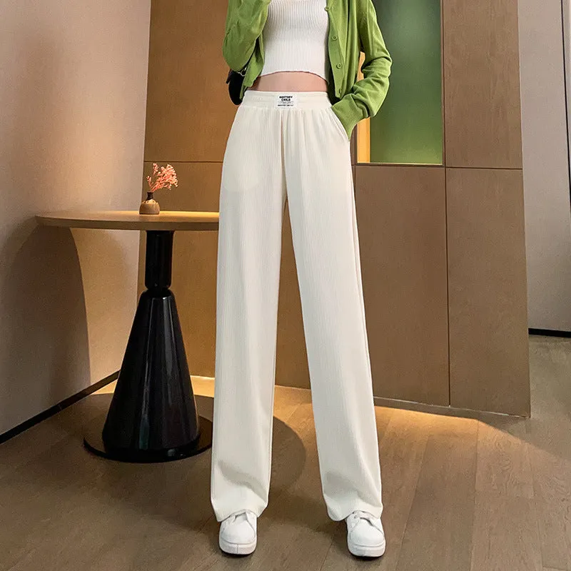 Damen-Sommerhose mit hoher Taille, drapierter Eisseide und weitem Bein