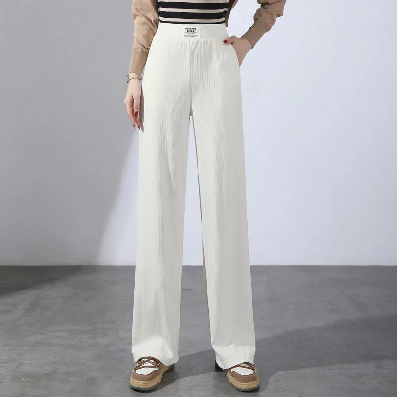 Damen-Sommerhose mit hoher Taille, drapierter Eisseide und weitem Bein