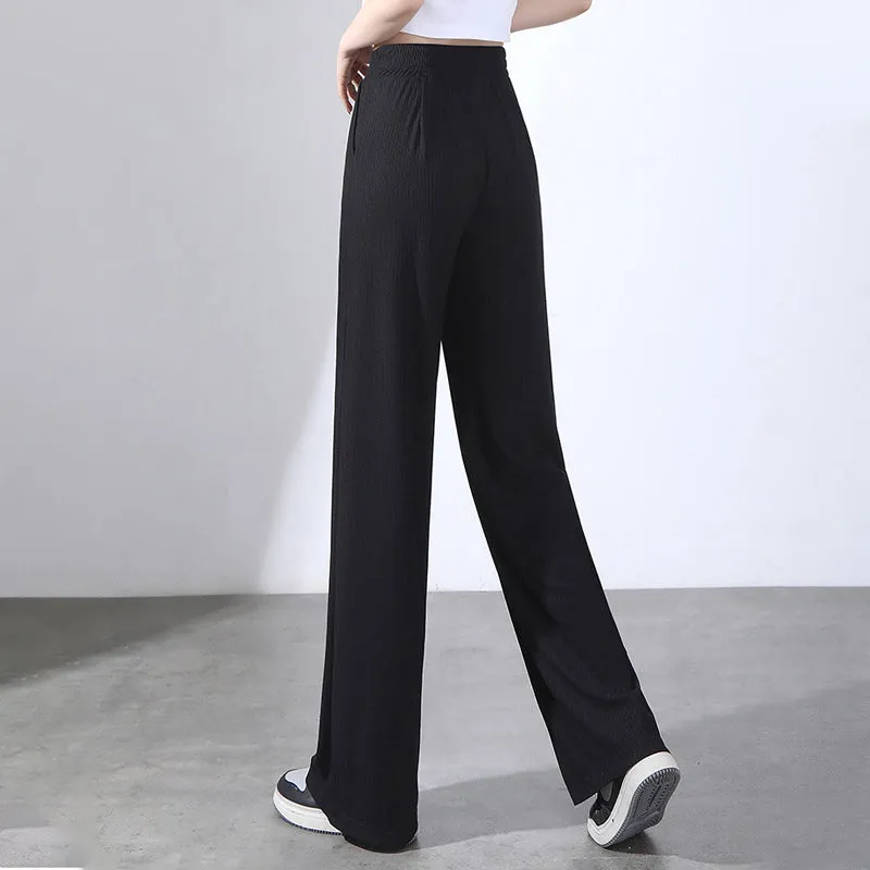 Damen-Sommerhose mit hoher Taille, drapierter Eisseide und weitem Bein