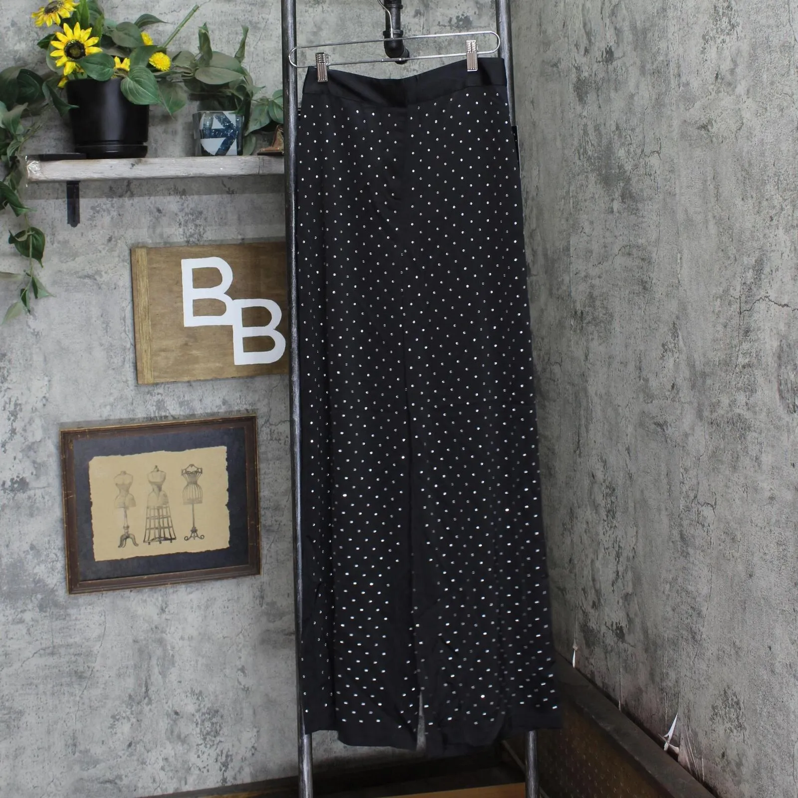 Danielle Bernstein Womens Studded Party Wide Leg Pants 7439-0167 Black 4