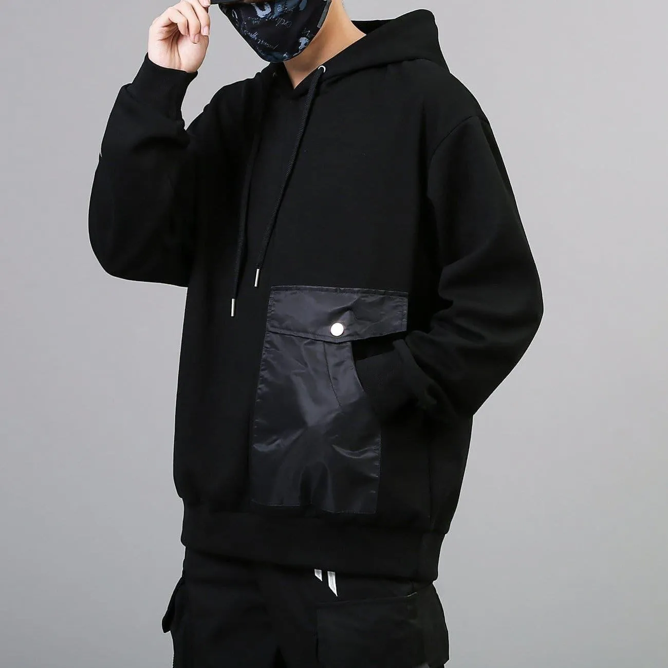 Dark Patchwork Pockets Hoodies
