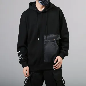 Dark Patchwork Pockets Hoodies