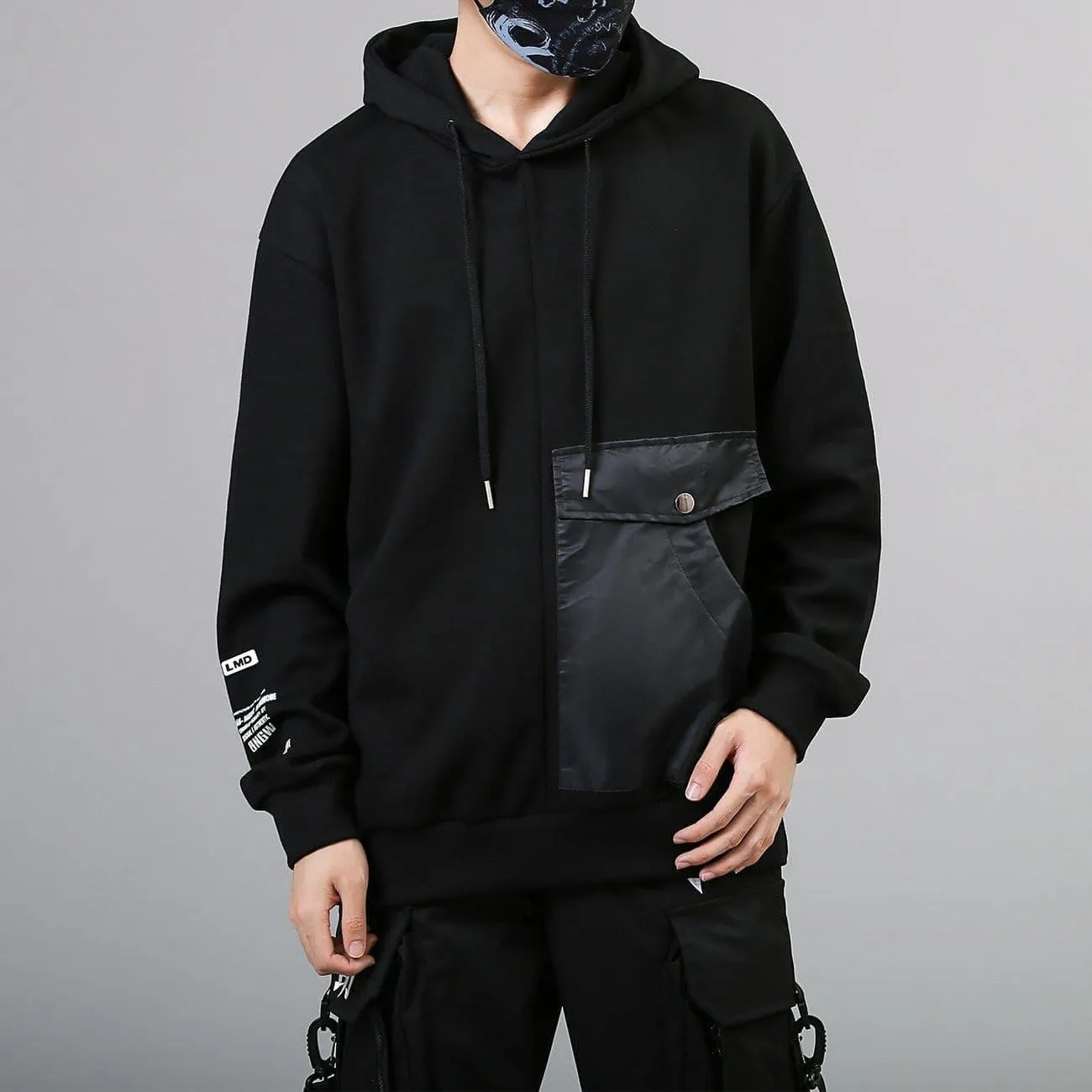 Dark Patchwork Pockets Hoodies