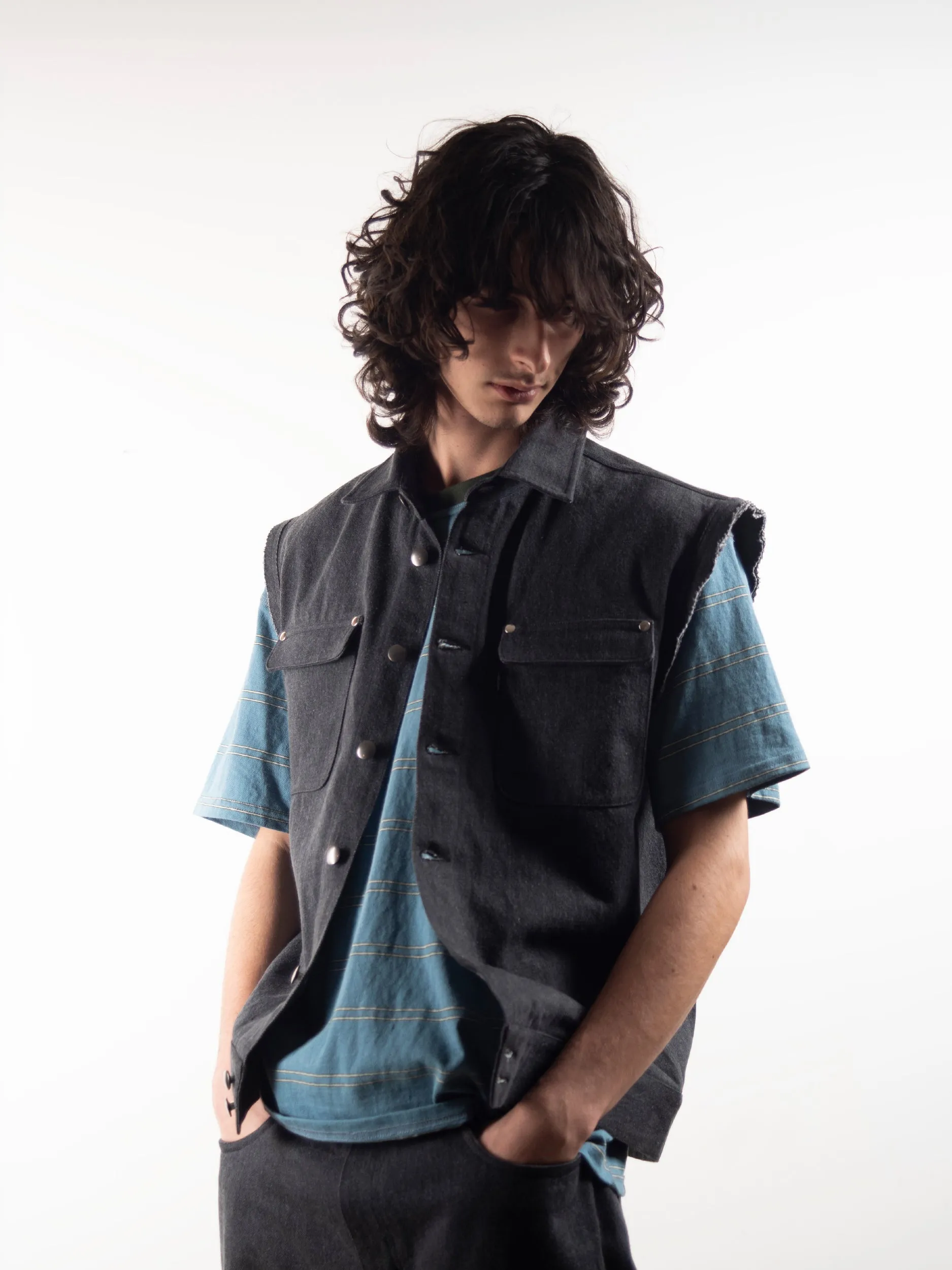 Death Flower Denim Trucker Vest