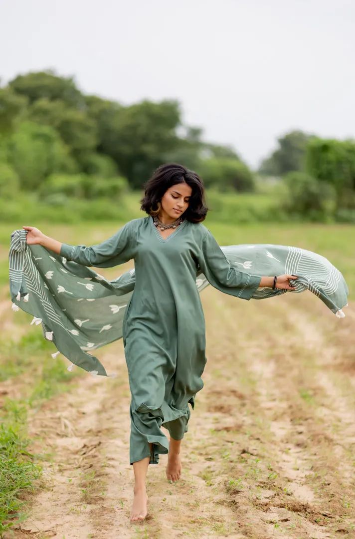 Deep Sage Kurta set with Dupatta