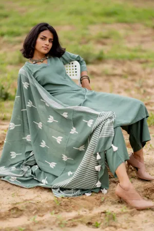 Deep Sage Kurta set with Dupatta
