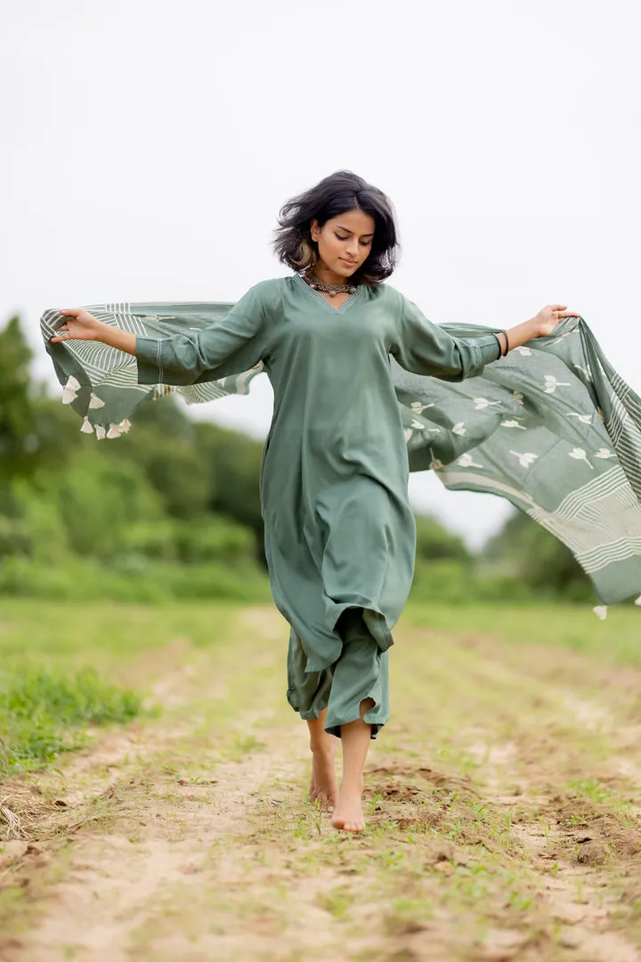Deep Sage Kurta set with Dupatta