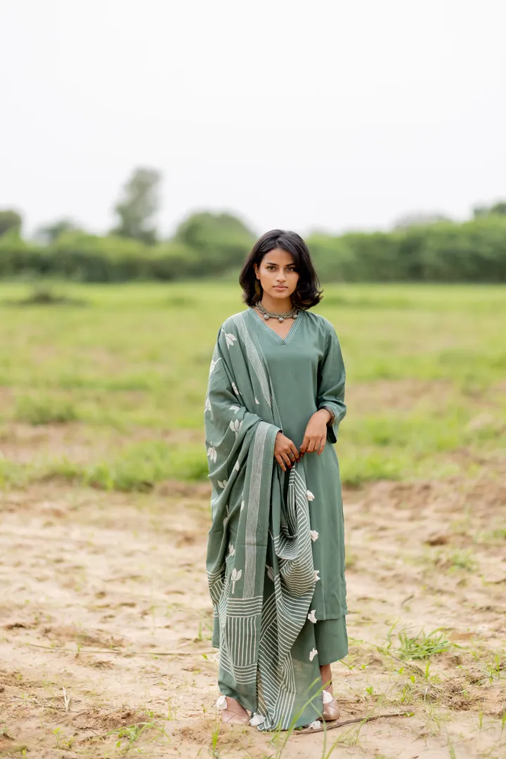Deep Sage Kurta set with Dupatta