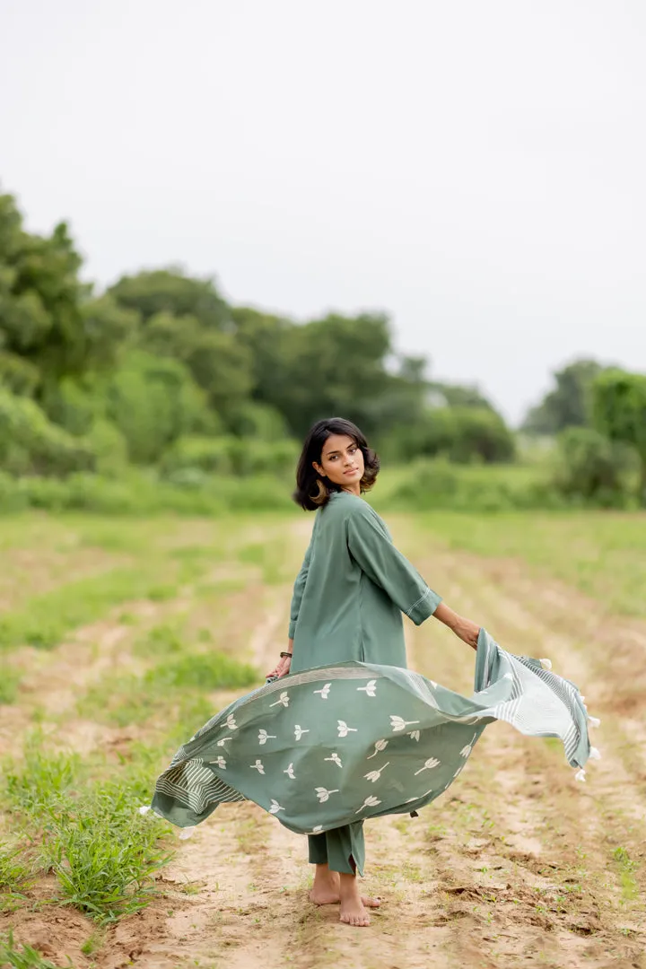 Deep Sage Kurta set with Dupatta
