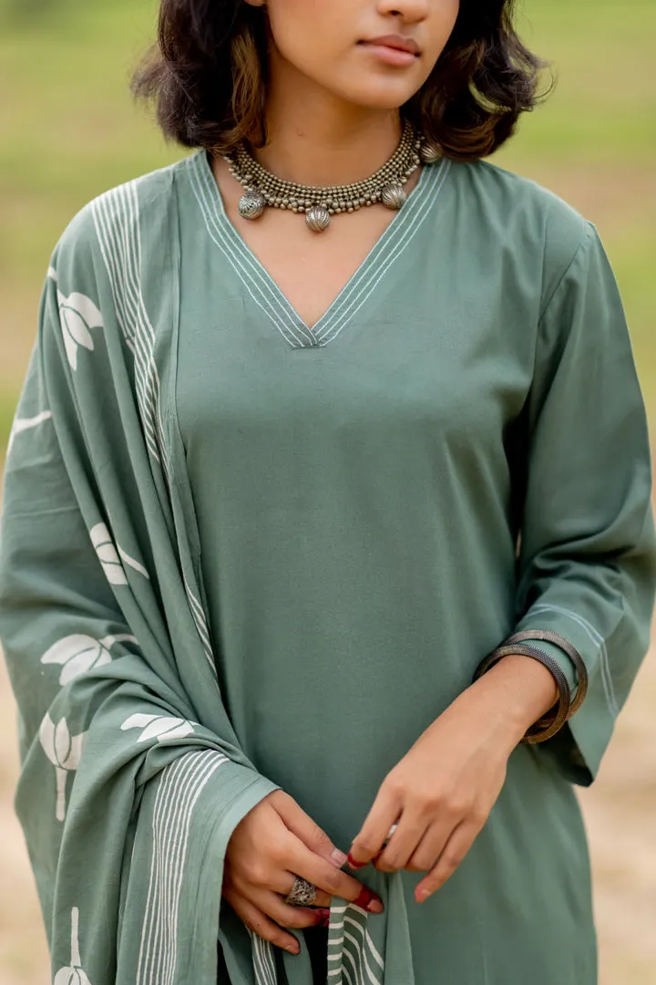 Deep Sage Kurta set with Dupatta