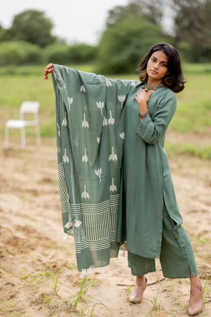 Deep Sage Kurta set with Dupatta