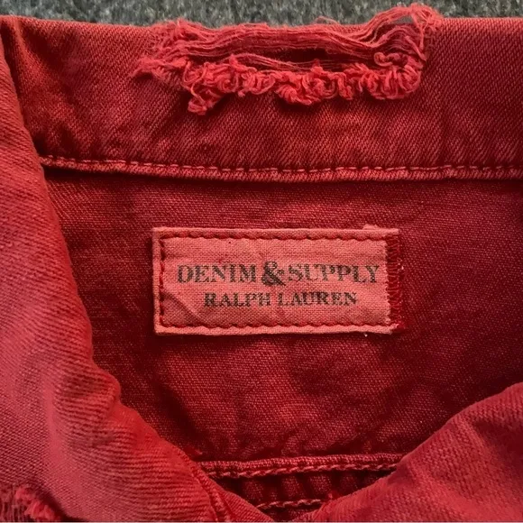 Denim &amp; Supply Ralph Lauren Womens Maroon XS Ripped Tatter Shred Trucker Jacket