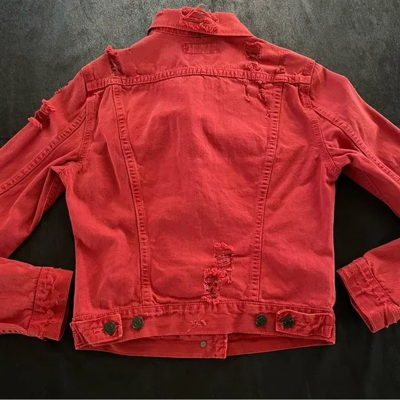 Denim &amp; Supply Ralph Lauren Womens Maroon XS Ripped Tatter Shred Trucker Jacket