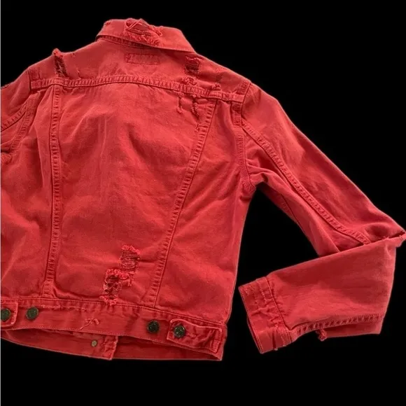 Denim &amp; Supply Ralph Lauren Womens Maroon XS Ripped Tatter Shred Trucker Jacket